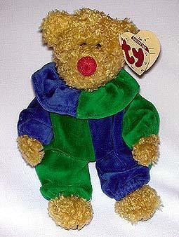 Piccadilly the Brown Bear in Green & Blue Clown Clothes